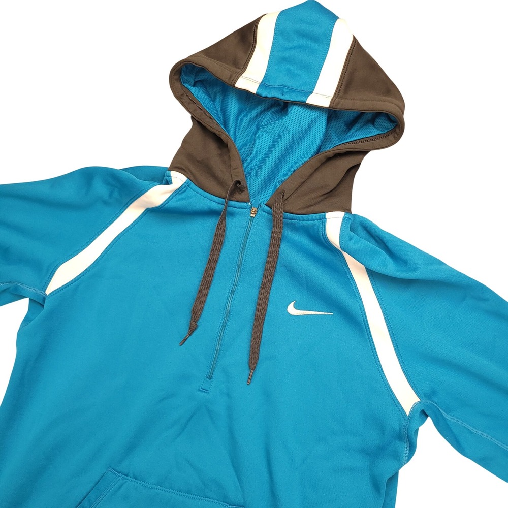 Nike Therma Fit Blue White Stripe Half Zip Hoodie Sweatshirt Women's Medium